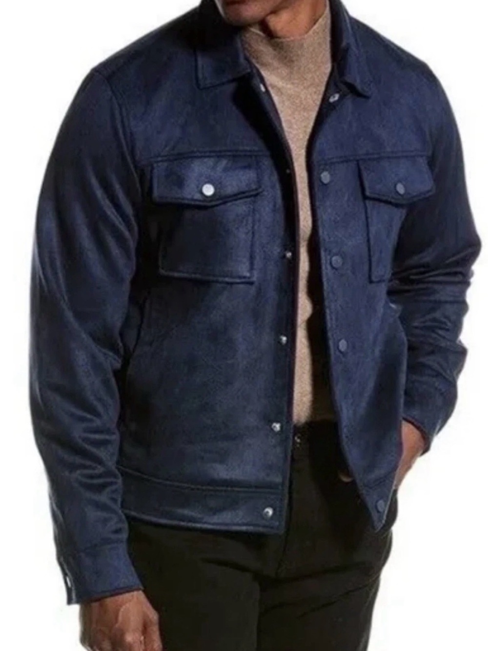 Men's Robert Graham Navy Suede Trucker Jacket - Medium